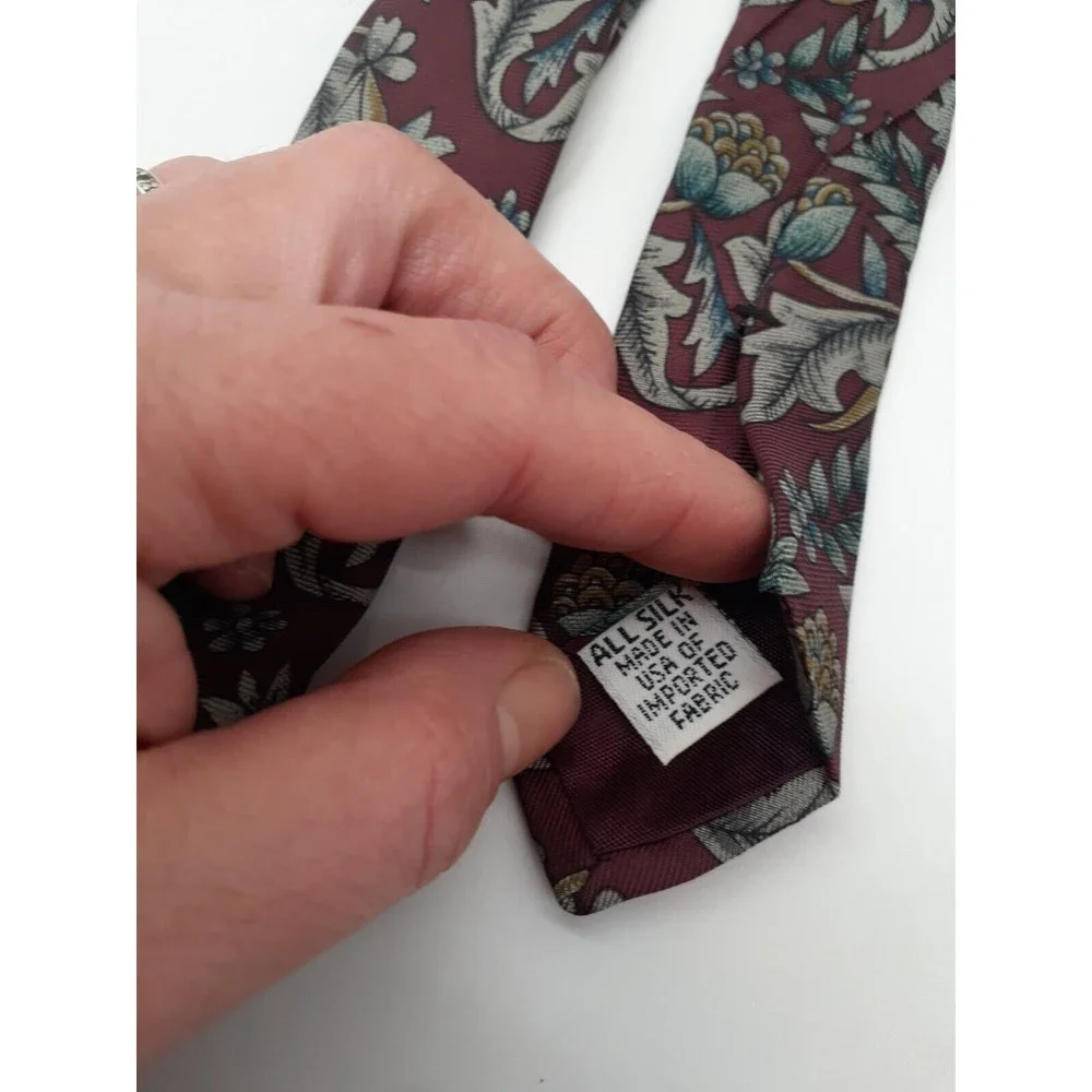 Surrey Necktie 100% Silk Maroon Floral U.S.A Made Burgandy Tie Multicolored